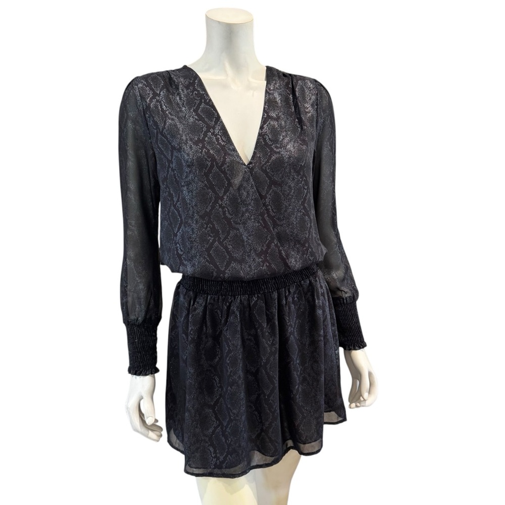 Veronica M. Metallic Python Print Blouson Mini Dr… - image 1